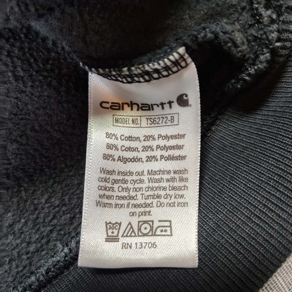 Carhartt Boys Hoodie Size 7 Black White Graphic Logo Pullover Spellout Sleeve - Picture 5 of 9